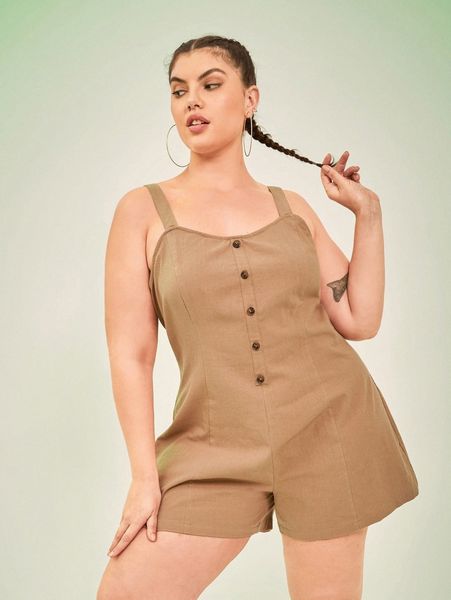 

plus button detail solid slip romper q4uy#, Black