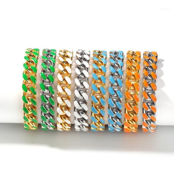 

hip hop stainless steel drop color cuban chain 12mm fashion men and women bracelet 7inch 8inch11, Black
