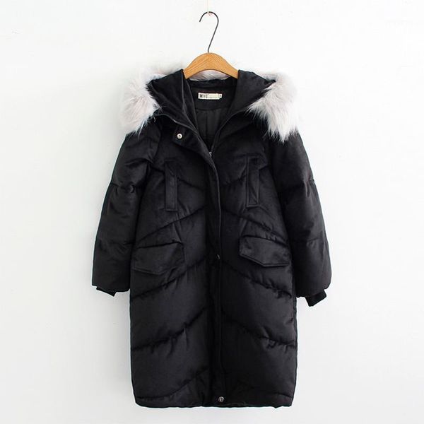 

women's large size thick long hair large fur collar down jacket1, Black