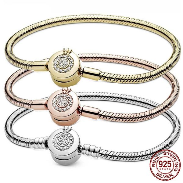 Luxurys 925 Sterling Silber Schlangenkette Armband Top -Qualität Schmuck DIY FIT PANDORA -Perlen Charme Crowns Armreifen für Frauen machen