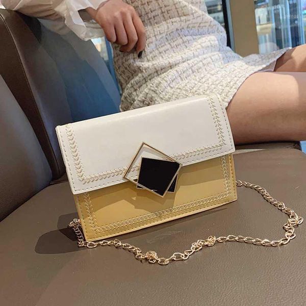 

oln small bags shoulder handbag chain yellow women's crossbody bag pu soft leather waterproof messenger square cute bag1