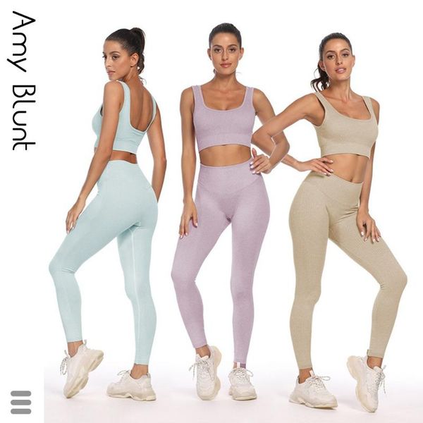 

yoga outfits 2pcs/set gym seamless fitness women suit stretchy workout sport set padded sports bra high waist scrunch leggings, White;red