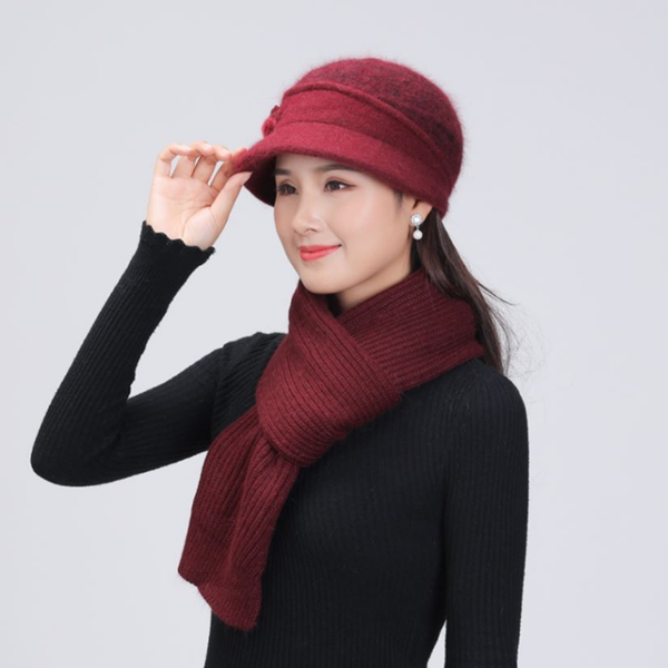 

beanie/skull caps fur knitted hat cap winter women's warm wool beanie mother scarf outdoor sport skullies beanies set gorro, Blue;gray