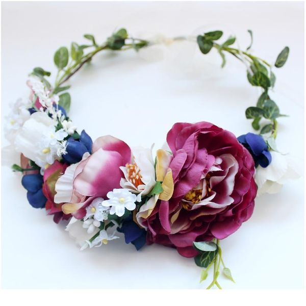 

women wedding flower crown wreath big peony floral garlands bridesmaid flower headband girls hair accessories bride h jlliuy
