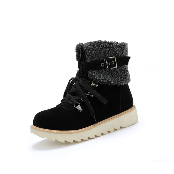 

2021 новые снежные ботинки теплых зимних пушистых мод пряжка черная платформа зеленый наземный каблук женская обувь owp5, Black