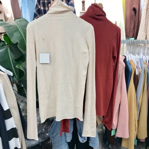 

south korea east gate autumn 2020 new women's high elastic coat t-shirt slim high collar long sleeve t-shirt with bottom ooyfs ooyfs, White