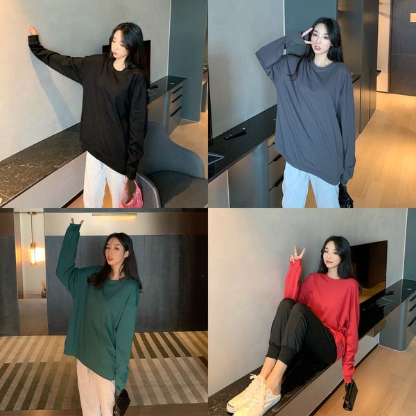 

autumn new korean coat t-shirt women's round neck casual casual long sleeve t-shirt trend ur5cp, White