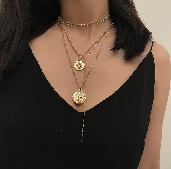 

necklace female personality anaglyph face geometry sautoir m, Silver