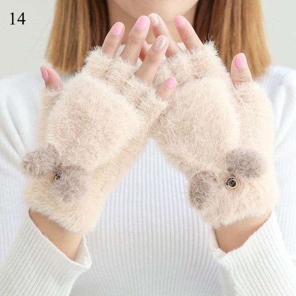 

five fingers gloves 1pairs winter knitted women imitation cashmere mittens cartoon cat claw half finger touch screen driving, Blue;gray