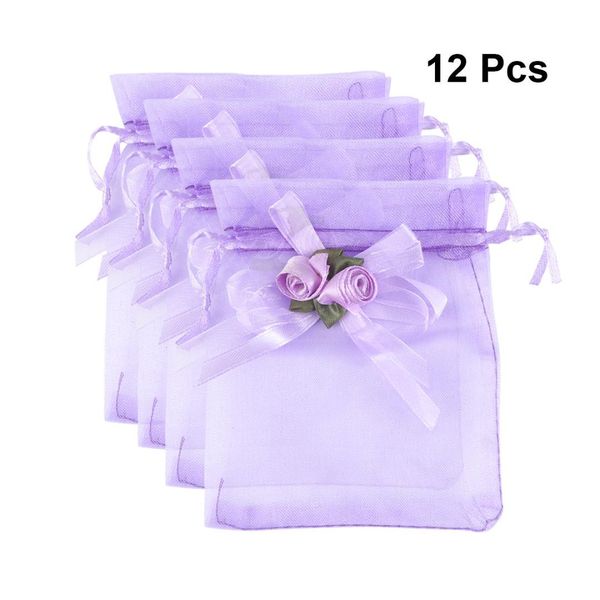 Presente Envoltório 12 Pcs Armazenamento Flor Bow Lightweight Bag Gaze Candy Packing Bolsa Para A Reunião Do Casamento De Partido