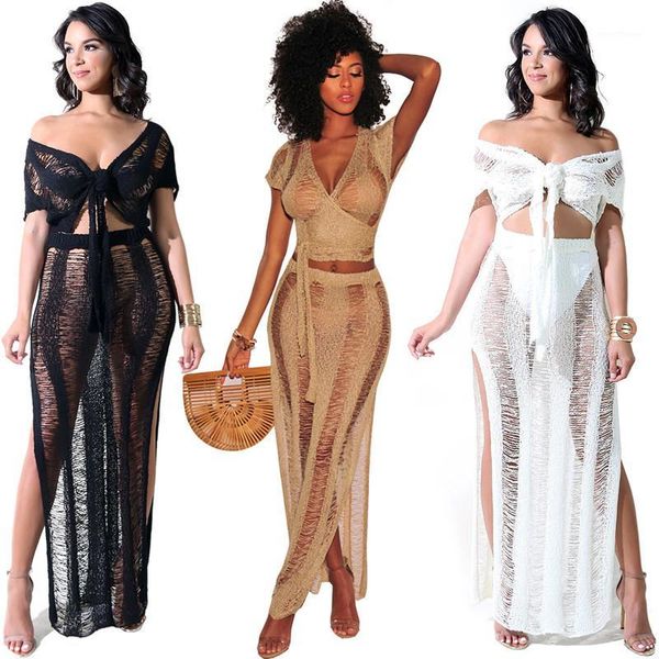 

women two piece outfits prairie chic knit hollow out bikini tassel beach dress+short sleeve wrapped chest swimwear party girl1, White