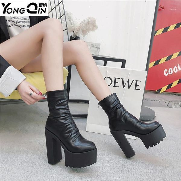

boots fashion autumn winter platform ankle for women thick high heel women1, Black