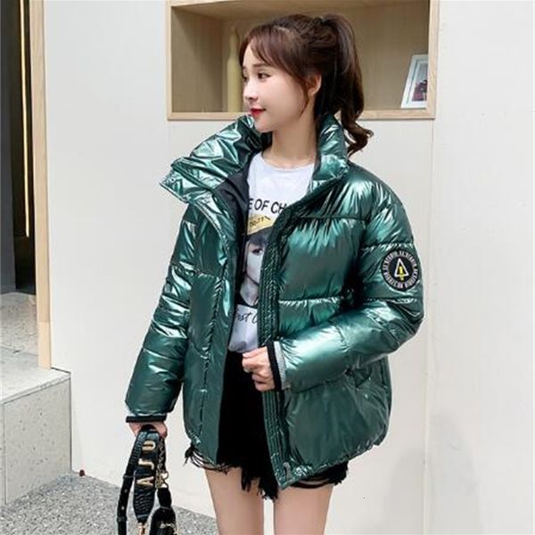 

2021 new brilliant thick jacket gleaming cotton women's padded parkas winter letter print epaulet loose casual coat ladies ia2l, Black