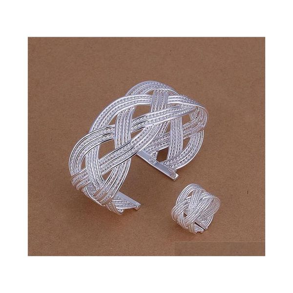 

low price 925 sterling silver woven bangles & ring fashion jewelry set shipping jy7gy