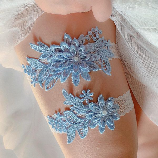 Lace Blue Bridal Bridal Garters Sexy Ligante cinto elástico Ring Anel Acessórios de casamento de casamento Manças de casamento Ivory