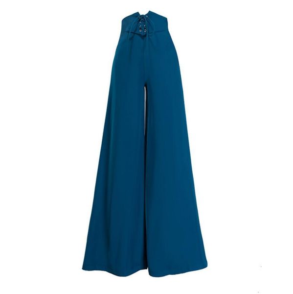 

high-waist women bandage loose satin leg wide elegant ladies office plus size straight pants spring fall q706 uaek, Black;white