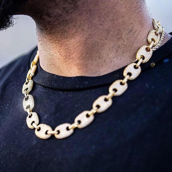 

factory wholesale price micro pave cz coffee bead link chain hip hop gold men necklace iced out bling hiphop chains, Golden;silver