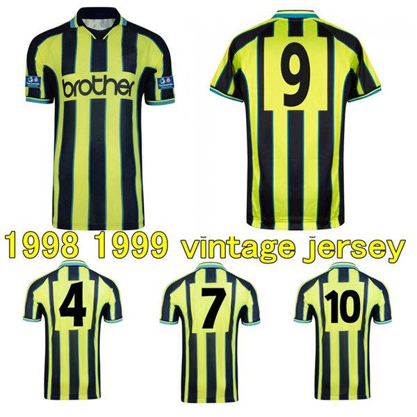 

1998 1999 paul dickov goater wiekens retro soccer jersey 98 99 michael brown jeff whitley horlock away classic vintage football shirt, Black;yellow