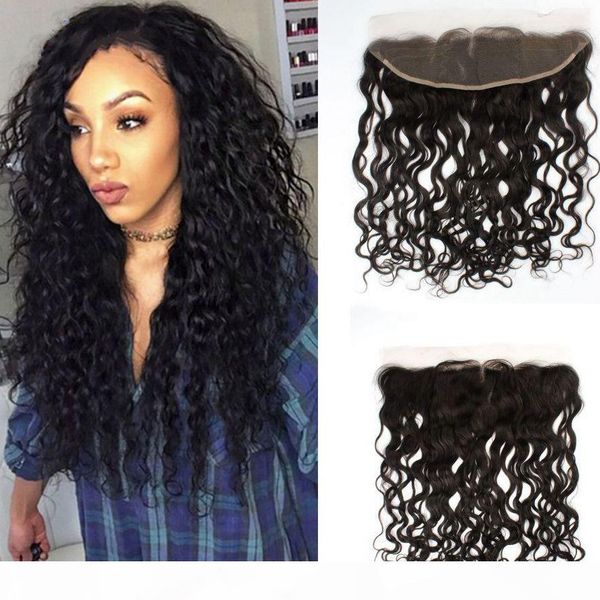 

mongolian virgin hair water wave lace frontal closure bleached knots 13x4 pre plucked human hair frontal, Black;brown