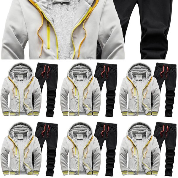 

5nvou winter sweatersportswe thickened plush suit casual sportswear plus size d65 winter men's thickened plush warm sweater suit casual, Black