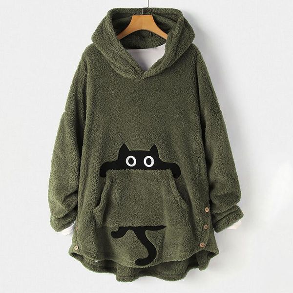 

women's sweaters plus size fashion plush hooded sweater casual winter faux fur cat pullover ladies female women long sleeve blusa jump, White;black