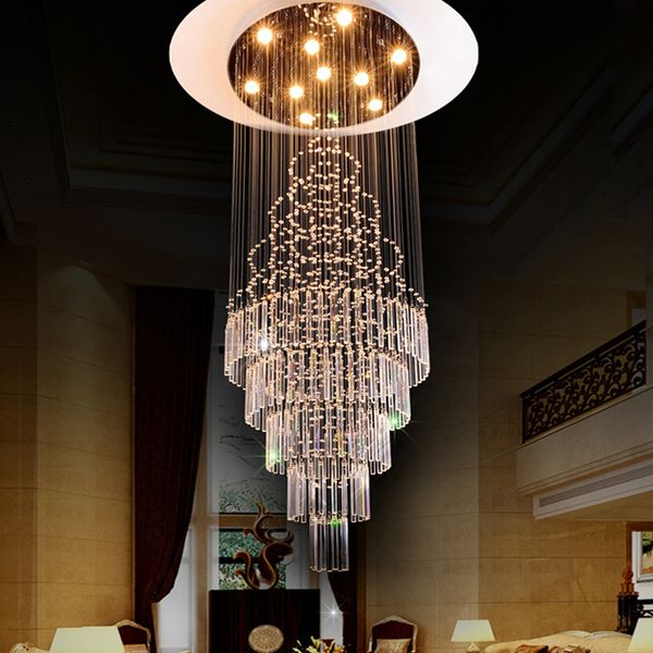 Yüksek Kaliteli Kristal K9 Spiral Merdiven Villa Tavan Lambaları LED Modern Stil Piramit Katmanlar Işıkları Penthouse Avizeler PlafondLamp