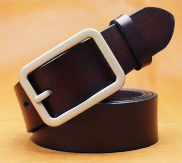 

women's wide pin buckle simple and versatile bare pure cow leather casual men's jeans belt, Black;brown