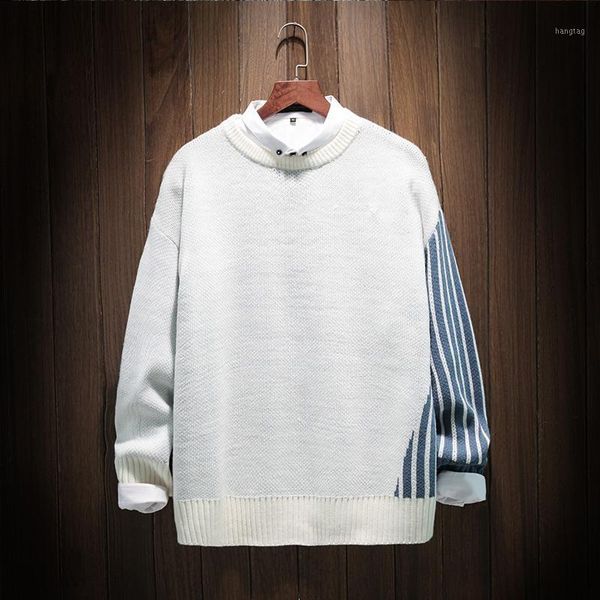 

men 2020 new 5xl brand fashion sweater male round neck patchwork slim fit knitting mens sweaters pullover 90401, White;black