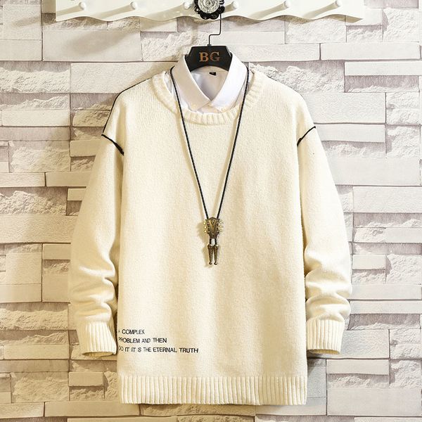 

2021 new fashion classic o-neck black white sweater men's oversize pull long sleeves pullover autumn spring winter z1ca, White;black