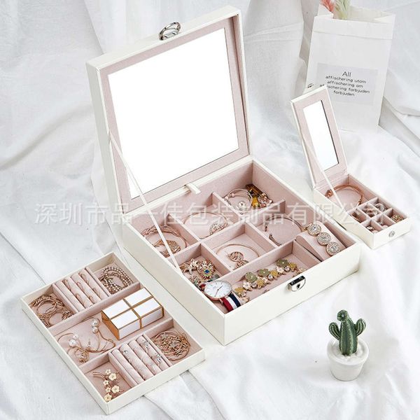 

korean wooden embroidered princess pu leather jewelry box watch storage box make up ring box, Slivery;brown
