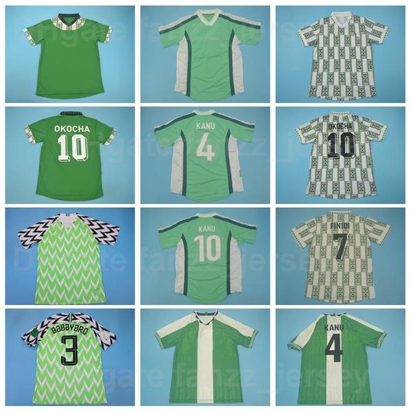 

national team retro kanu soccer jersey 1986 1994 1995 1998 vintage finidi okoro okechukwu dayo ojo amokachi osas ikpeba okocha green footbal, Black;yellow