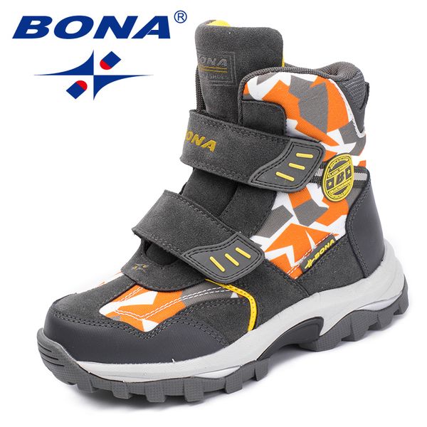 

bona new popular style children boots hook & loop boys winter shoes round toe girls ankle boots comfortable fast lj200827, Black;grey