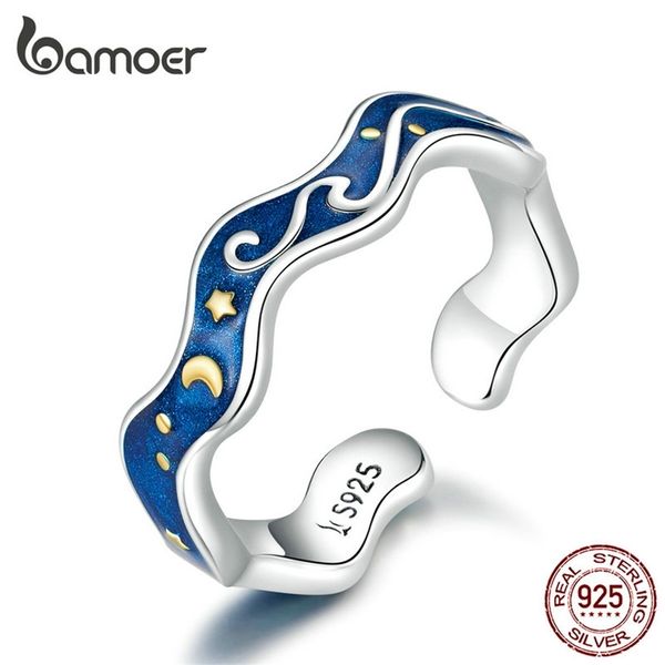 Sterling Silber 925 Liebhaberringe für Paare Blauer Sternenhimmel von Van Gogh Offener Fingerring Design Schmuckzubehör SCR608 220216