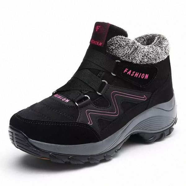 

woman boots winter outdoor hiking shoes plush warm waterproof ladies snow boots non slip female shoes sneakers women ankle #sh5i, Black
