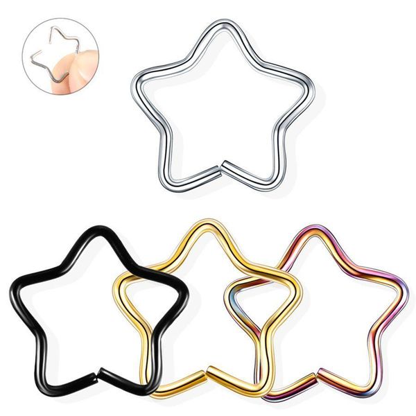 

4pcs/lot steel daith heart star rings cz gem cartilage tragus piercings nose hoop rings labret ring daith piercing jewelry q bbyblu, Silver