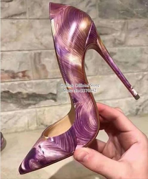

purple printed patent leather dress shoes pointed toe gladiator 12cm 10cm 8cm stiletto heel pumps patchwork banquet shoes1, Black
