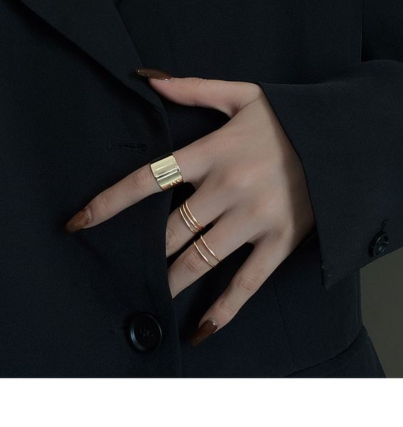 

2021 light luxury metal 3 peaces set personalized fashion ins fashion fine niche simple cold wind strait gold zircon ring jewelry rings set, Silver