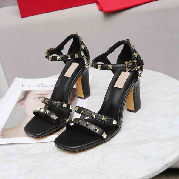 

fashion stud sandals genuine leather slingback pumps ladies high heels rivets shoe party heel 9cm, Black