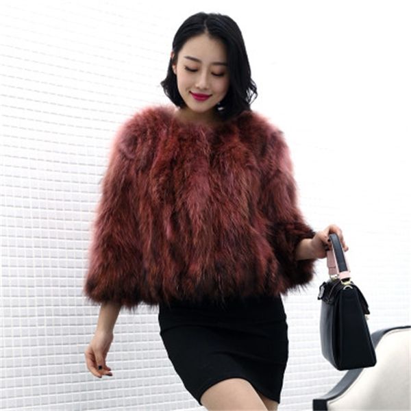 

2021 new female fashion coats fake elegant overcoats of dog raccoon women fur wxf042 pbz8, Black