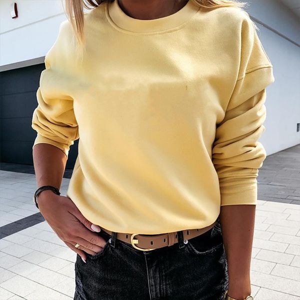 

female sweatshirt solid long dropped shoulder sleeves womens sweatshirts 2020 autumn new casual ladies sports pullovers, Black