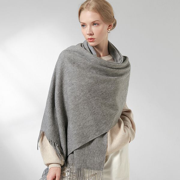 

100% real wool scarf women warm shawls and wraps for ladies stole femme solid warps winter cashmere wool scarves luxury pashmina 201006, Blue;gray