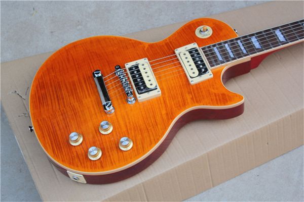 

electric guitar yellow color guitar mahogany body with flamed maple quality