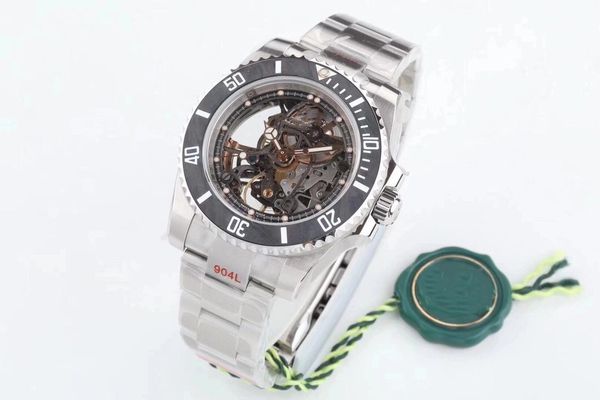 

fully hollow out movement 3130 plastic film carbon fiber watch ring super 904 steel sapphire crystal watch mirror switzerland ice blue lumin, Slivery;brown