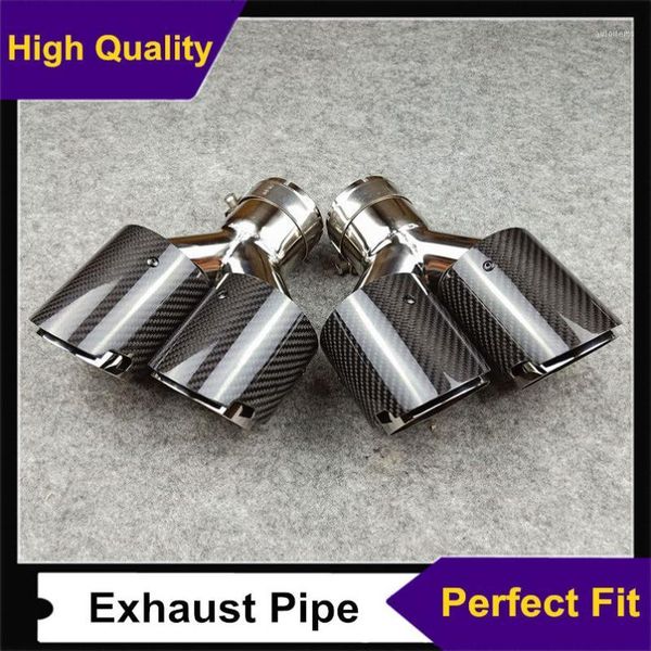 

universal od 89mm two pieces y style double shiny carbon fibre muffler pipe auto exhaust tips for all car1