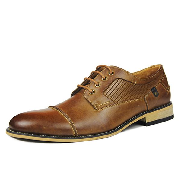 

dress shoes nice handmade formal men genuine leather lace-up business oxfords flats wedding zapatos de hombre, Black