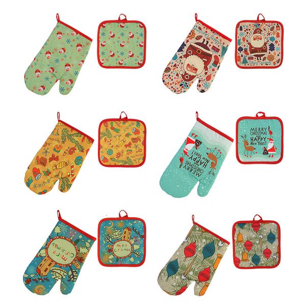 

2pcs christmas insulation potholder pad oven mitts anti-gloves for bbq microwave xmas home decor baking kitchen tools