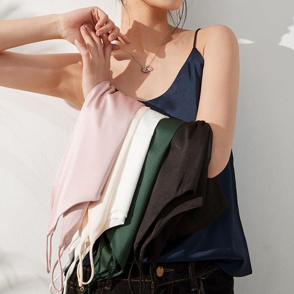 

crop women silk summer women basic cami sleeveless satin silk tank summer camisole 2021, White