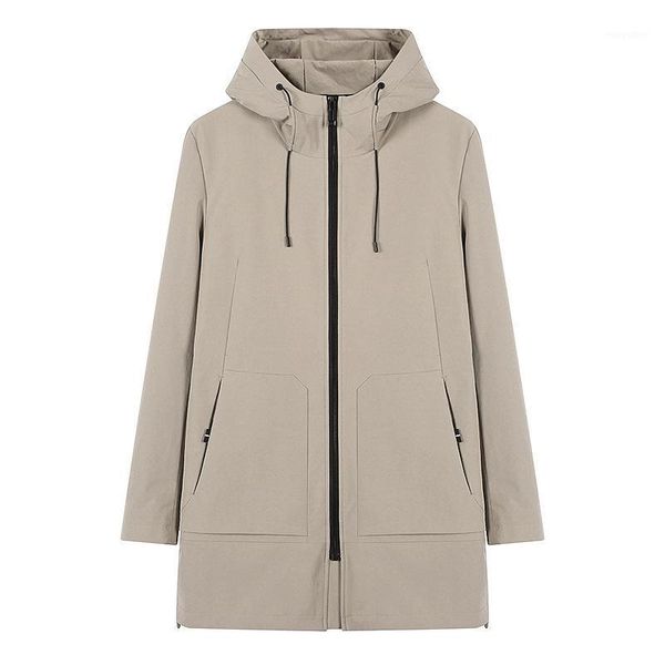 

men trench coat men's fashion spring autumn loose hooded jacket mens casual windbreaker outerwear male coat jaqueta1, Tan;black