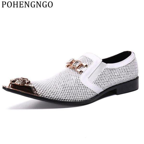 

2020 white men's formal shoes metal pointed business men's wedding shoes genuine leather banquet zapatos hombre, Black