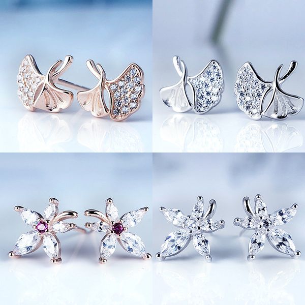 

корейский стиль дадунс s925 silver simple fashion elegant ginkgo leaf chaple leaf sear серьги из маленьких девочек серьги, Golden;silver